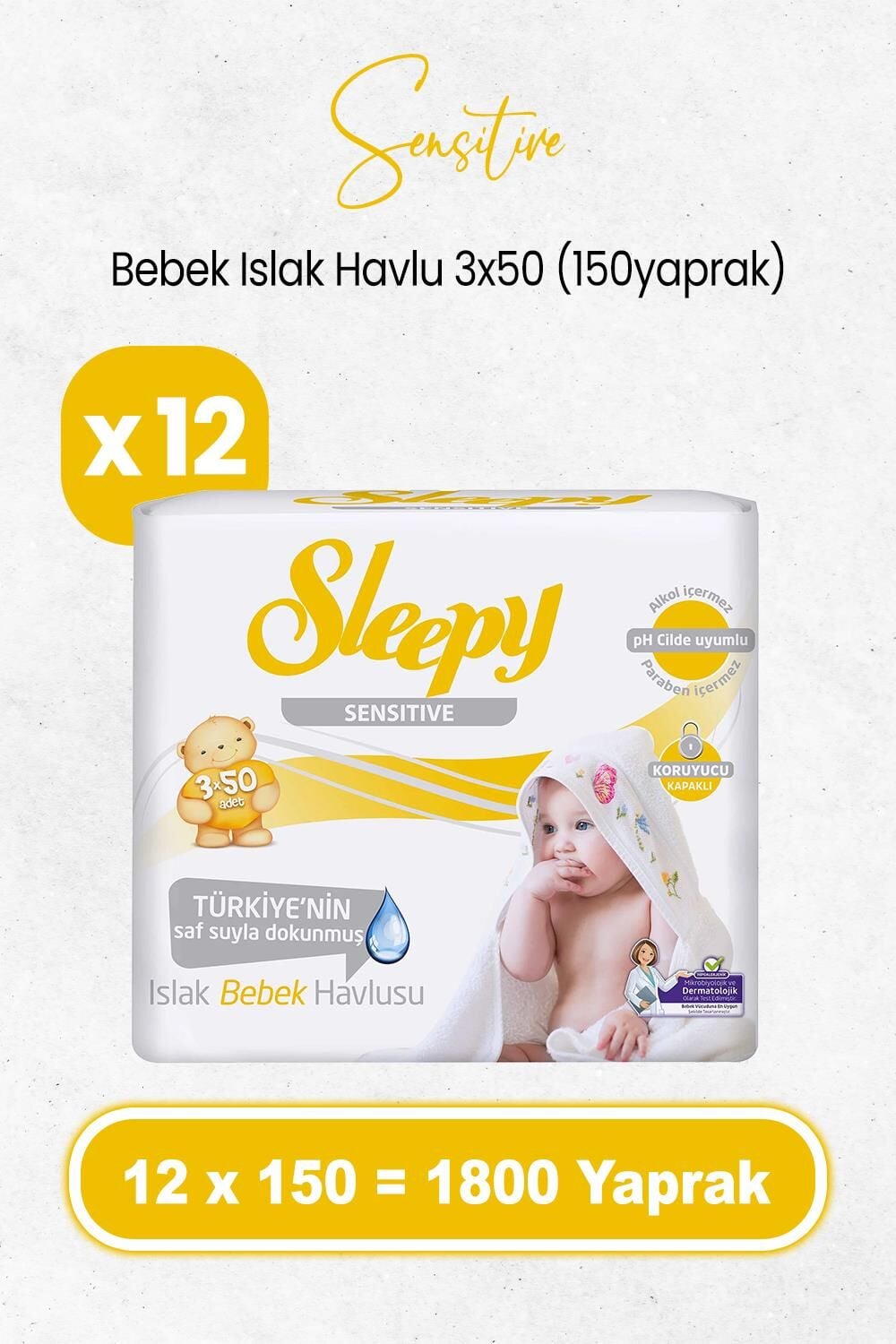 Sleepy Sensitive Islak Bebek Mendil 3x50 x 12 Adet (1800 Yaprak)