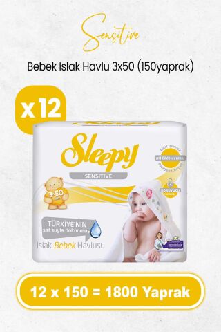 Sleepy Sensitive Islak Bebek Mendil 3x50 x 12 Adet (1800 Yaprak)