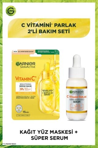 C Vitamini Parlak 2'li Bakım Seti Kağıt Yüz Maskesi + Süper Aydınlatıcı Serum
