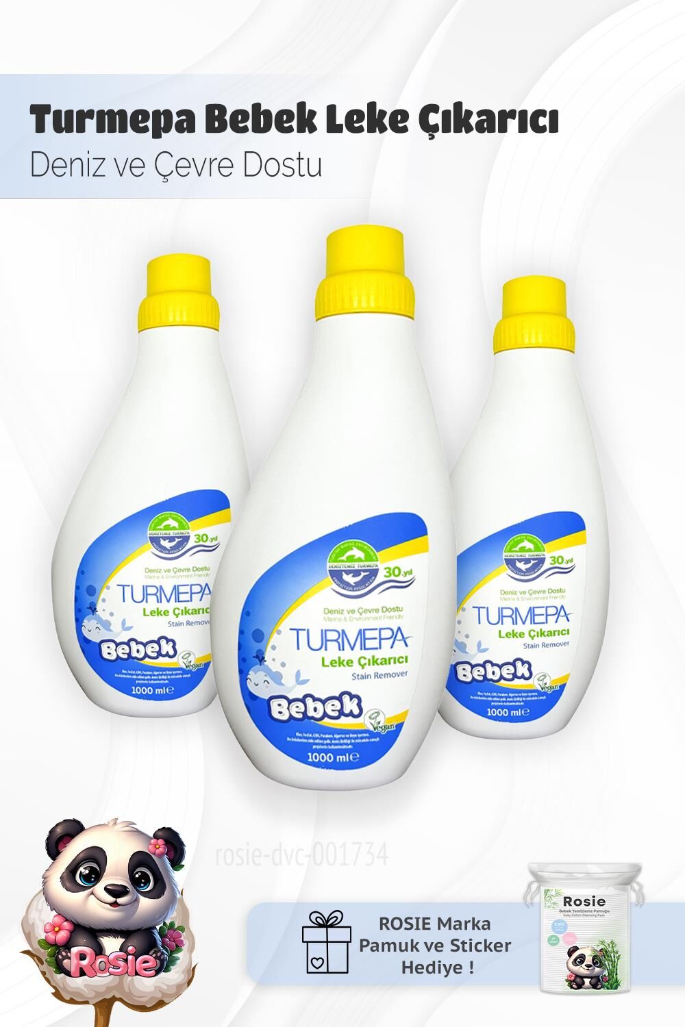 Turmepa Bebek Leke Çıkarıcı 1000 ml x 3 ve Rosie Pamuk
