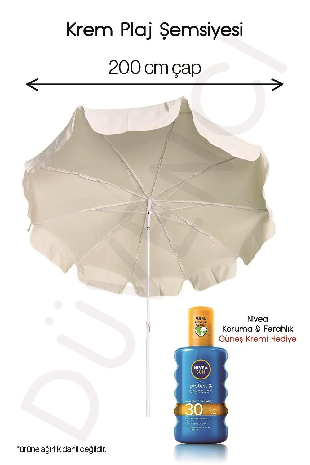 Mega Şemsiye 10 Telli Kalın Polyester Kumaşlı Balkon, Plaj Şemsiyesi ve NIVEA (Bidon Hariç) - Gri