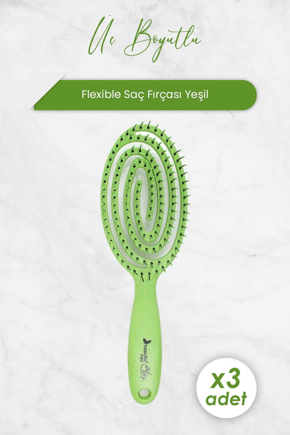 Nascita Üç Boyutlu Flexible Saç Fırçası Yeşil x 3 Adet