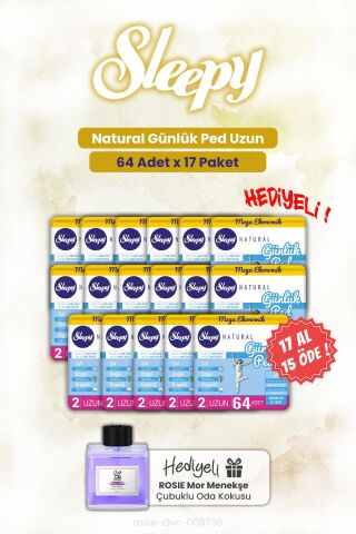 Sleepy Günlük Ped 17 AL 15 ÖDE Natural Uzun 64'lü ve ROSIE oda kokusu