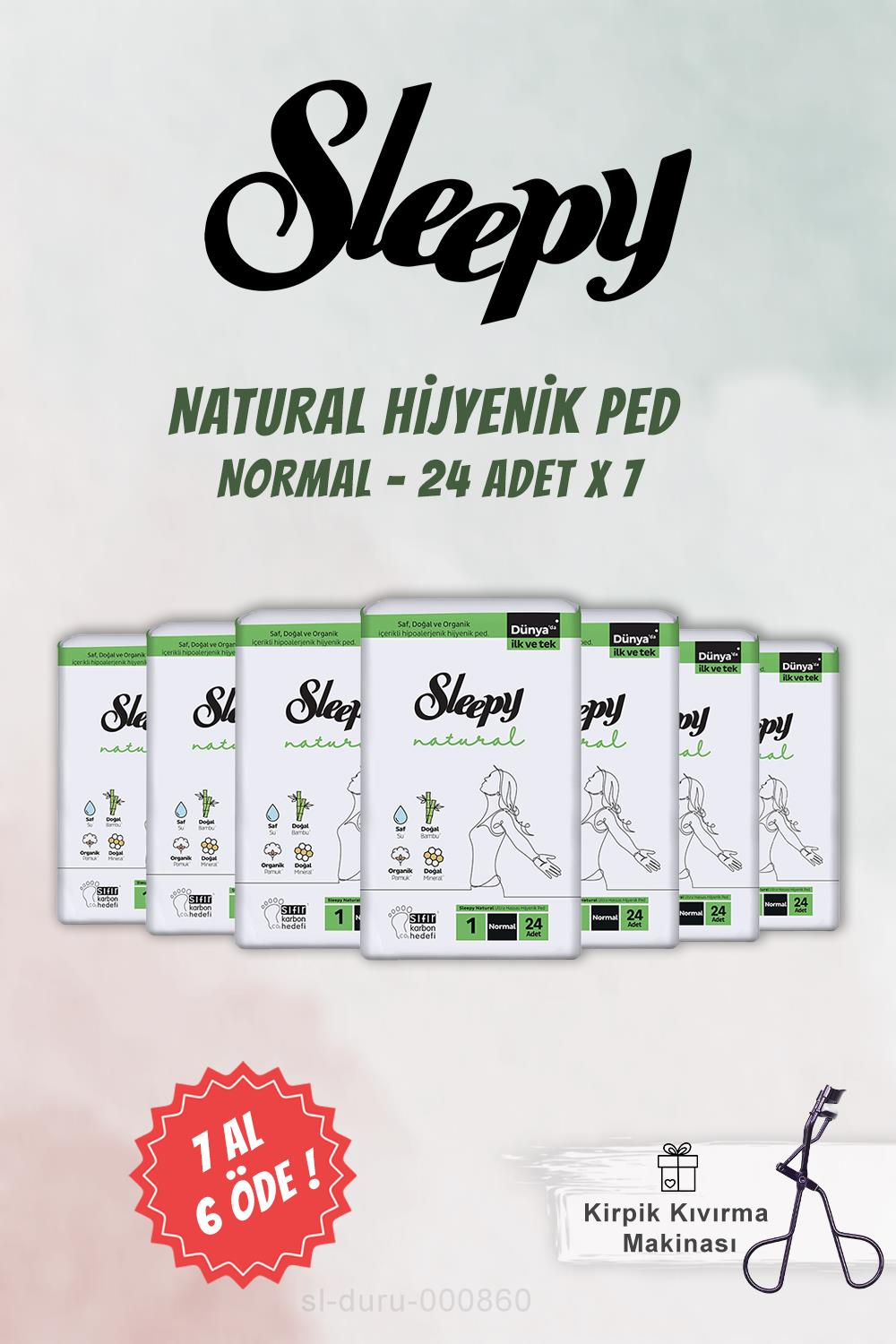 Sleepy 7 AL 6 ÖDE Hassas Hijyenik Ped Normal 24 Adet ve Kirpik Kıvırma Aleti