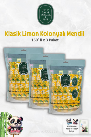 Eyüp Sabri Tuncer Kolonyalı Mendil Klasik Limon 150'li 3 Paket ve ROSIE 60'lı