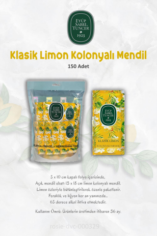Eyüp Sabri Tuncer Kolonyalı Mendil Klasik Limon 150'li 3 Paket ve ROSIE 60'lı