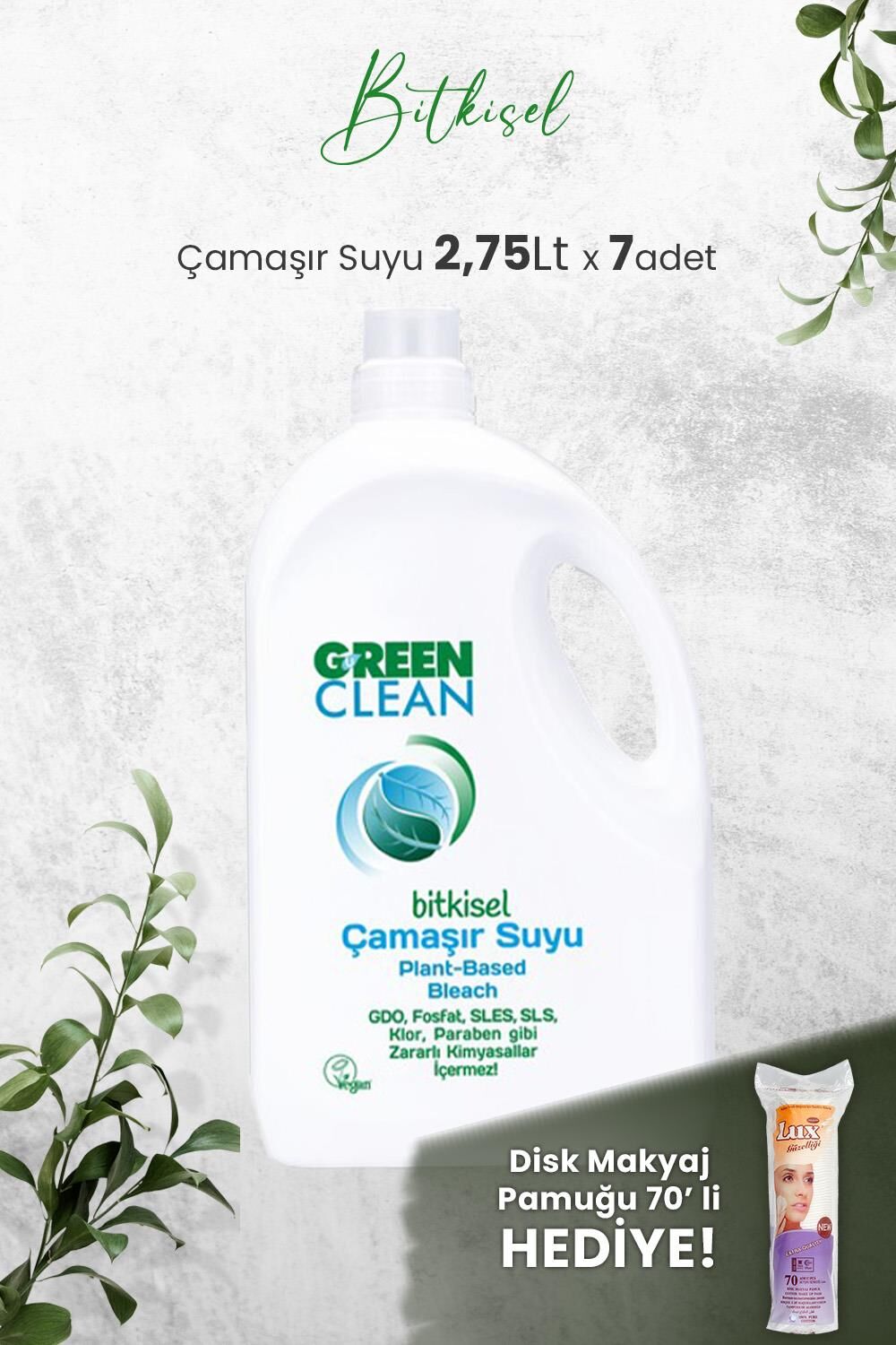Green Clean Bitkisel Çamaşır Suyu 2,75 Lt x 7 Adet ve Hediyeli