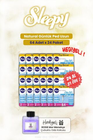 Sleepy 24 AL 21 ÖDE Günlük Ped Natural Uzun 64'lü ve ROSIE oda kokusu