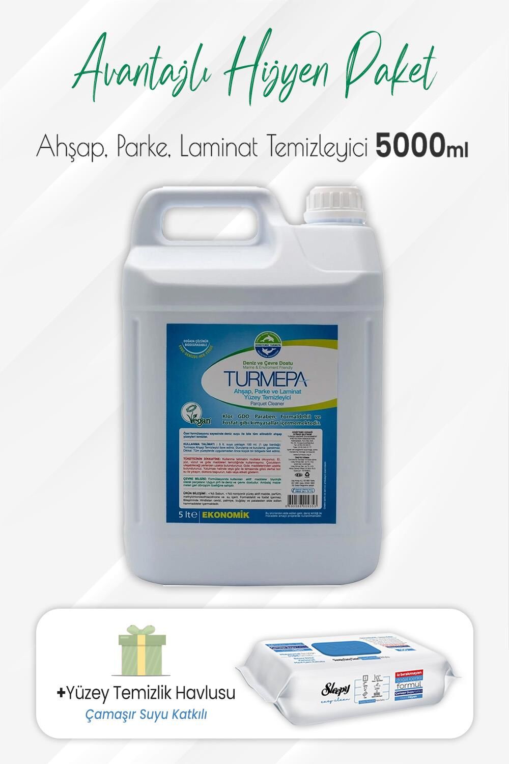 Turmepa Ahşap, Parke Temizleyici 5 lt ve Çamaşır Sulu Yüzey Temizlik 100' lü
