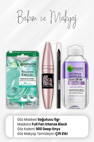 Garnier Soğutucu Göz Maskesi Hyaluronik 5 gr, Express Çift Etki 125 ml, Full Fan Effect ve Jel Göz Kalemi 900
