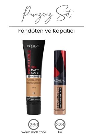 Loreal Paris Infaillible Matte Cover Fondöten 260 ve More Than Concealer 328 Lin