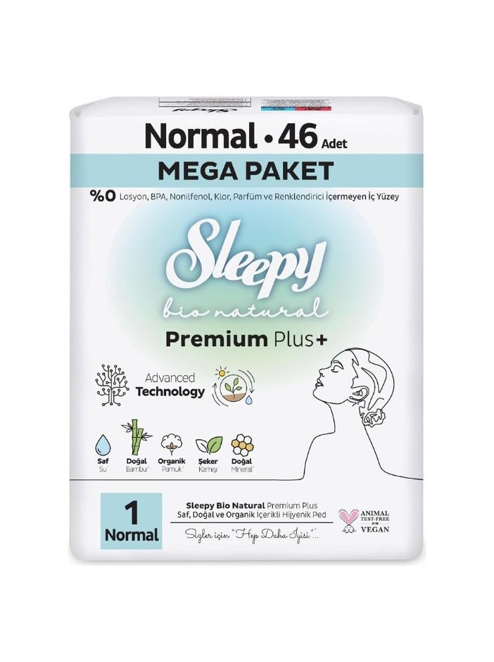 Sleepy Bio Natural Premium Plus Hijyenik Ped Mega Paket Normal 46 Adet