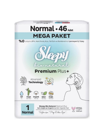 Sleepy Bio Natural Premium Plus Hijyenik Ped Mega Paket Normal 46 Adet