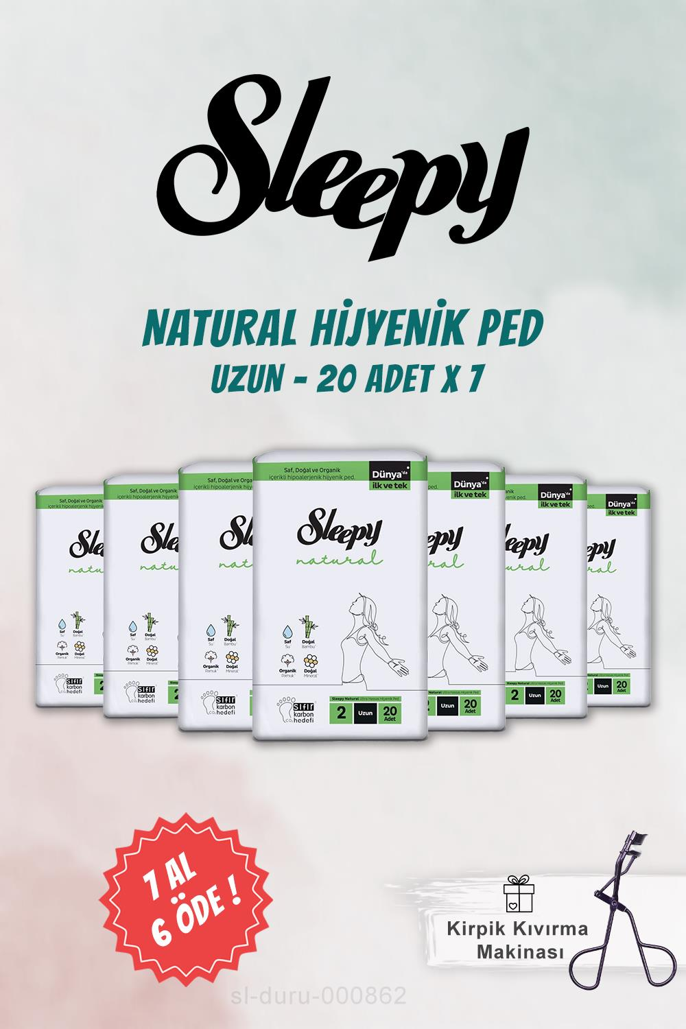 Sleepy 7 AL 6 ÖDE Natural Uzun Hijyenik Ped 20 Adet ve Kirpik Kıvırıcı