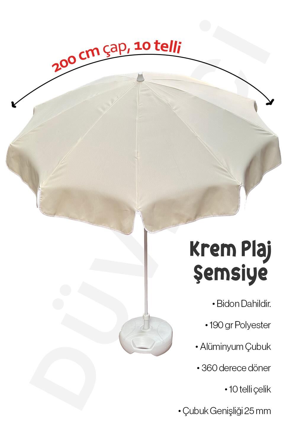Sume 10 Telli Plaj Balkon Bahçe Şemsiyesi Eğilebilir 200 cm Çap Bidon Dahil