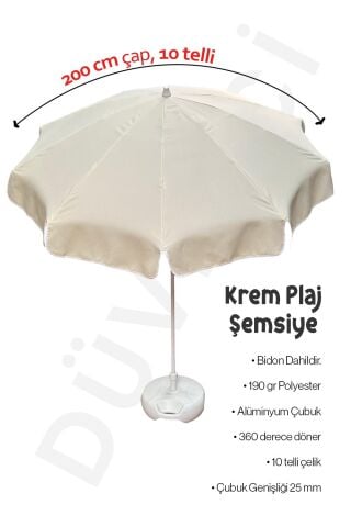 Sume 10 Telli Plaj Balkon Bahçe Şemsiyesi Eğilebilir 200 cm Çap Bidon Dahil