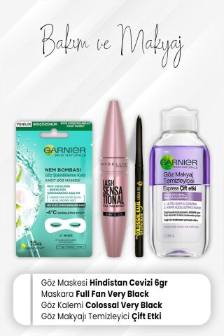 Garnier Göz Maskesi Hindistan Cevizi, Colossal Kajal Extra Black, Full Fan Very Black ve Express Çift Etki 125 ml