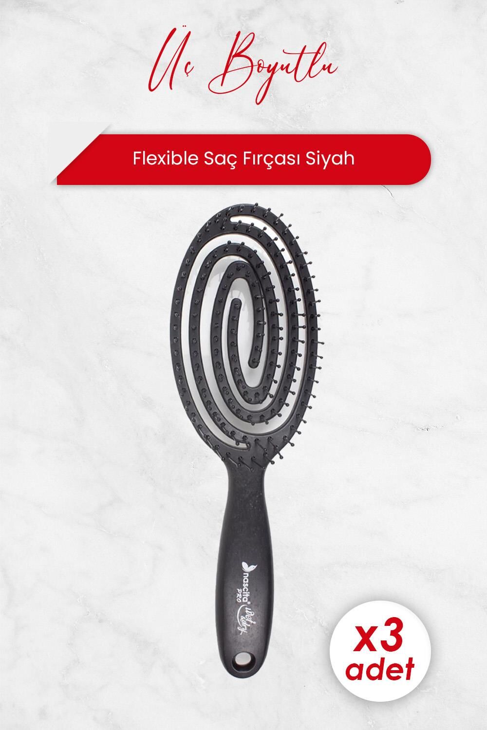 Nascita Üç Boyutlu Flexible Saç Fırçası Siyah x 3 Adet
