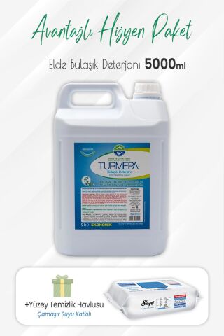 Turmepa Elde Yıkama Bulaşık Deterjanı 5 lt ve Çamaşır Sulu Yüzey Temizlik 100' lü
