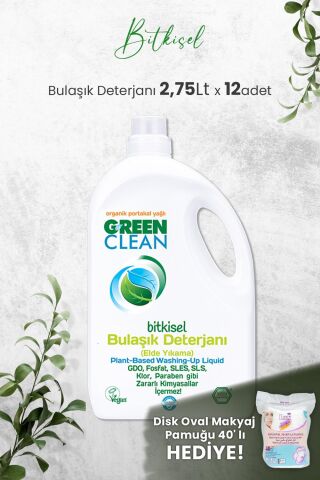 U Green Clean Bitkisel Bulaşık Deterjanı 2,75 LT x 12 Adet ve Hediyeli