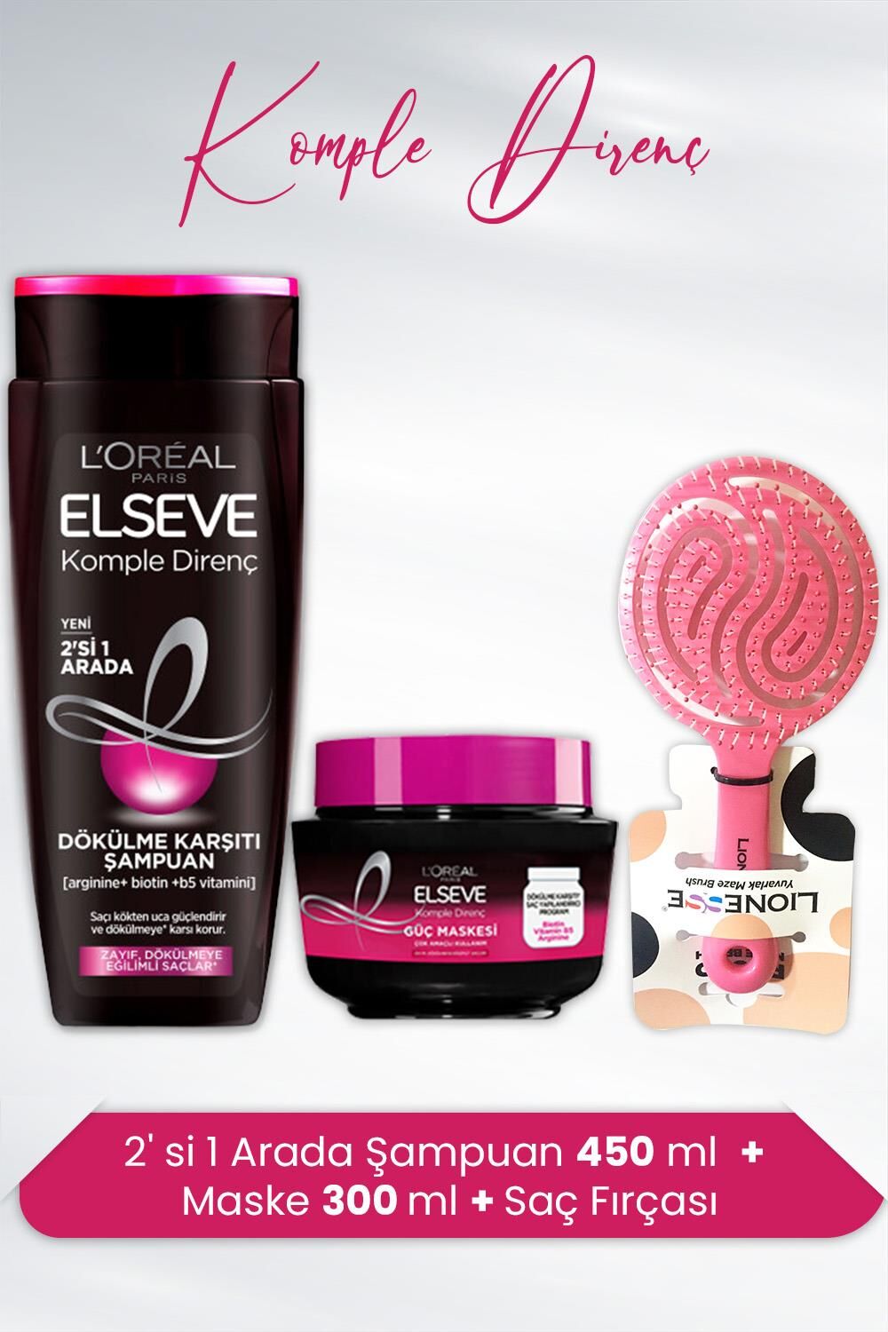 Elseve Komple Direnç 2' si 1 Arada Şampuan, Saç Maskesi ve Saç Fırçası