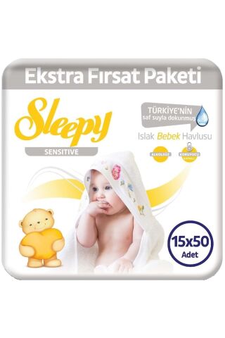 Sleepy Sensitive Islak Havlu 50'li x 15 Adet