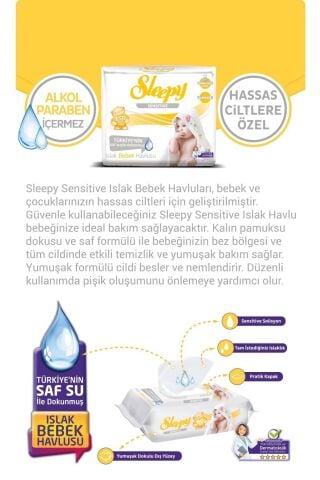 Sleepy Sensitive Islak Havlu 50'li x 15 Adet