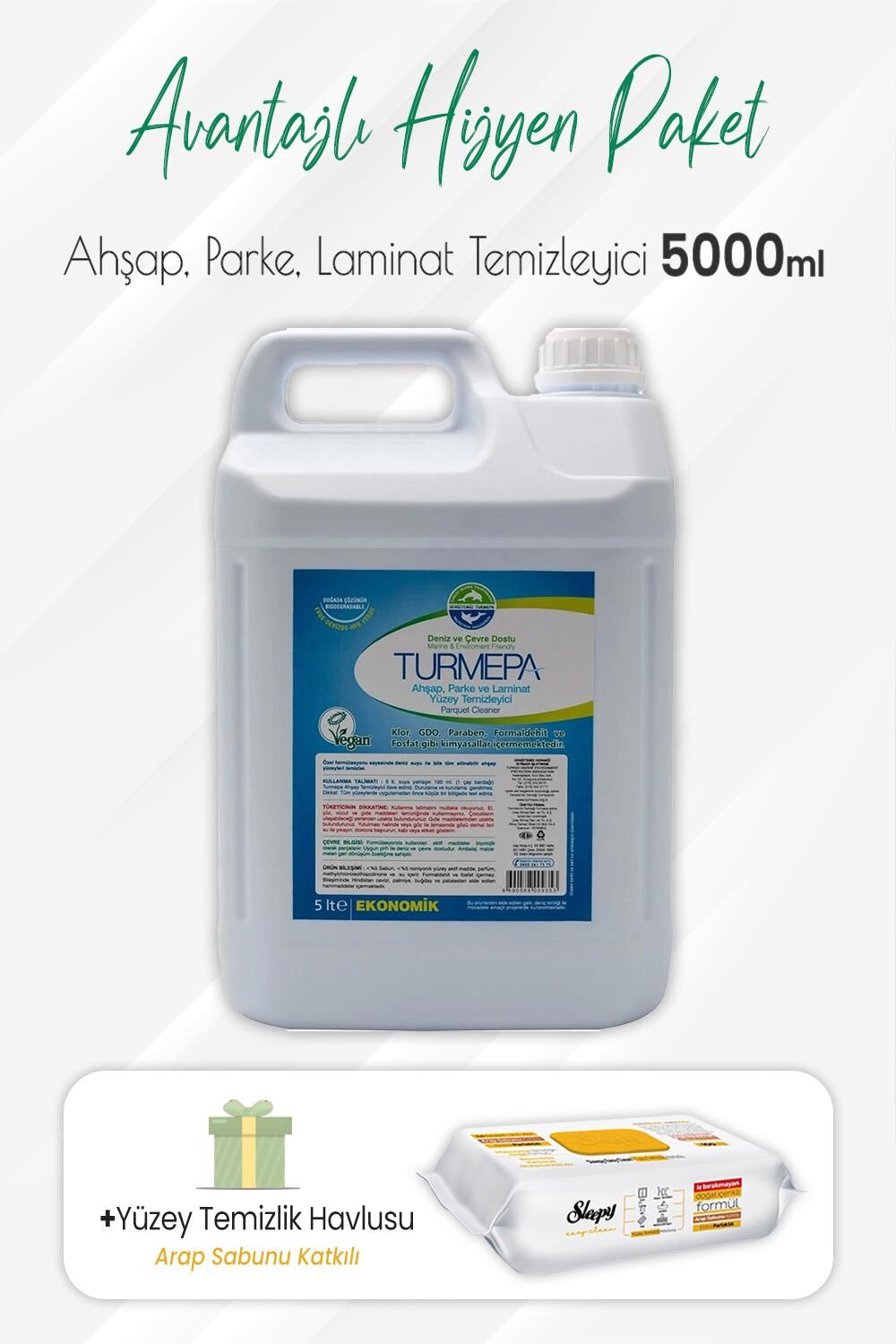 Turmepa Ahşap, Parke Temizleyici ve Arap Sabunlu Yüzey Temizlik 100' lü