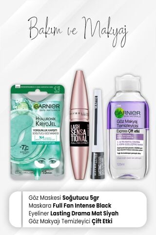 Garnier Soğutucu Göz Maskesi, Full Fan Intense Black, Drama Mat Siyah Eyeliner ve Express Çift Etki 125 ml