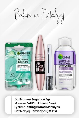 Garnier Soğutucu Göz Maskesi, Full Fan Intense Black, Drama Mat Siyah Eyeliner ve Express Çift Etki 125 ml
