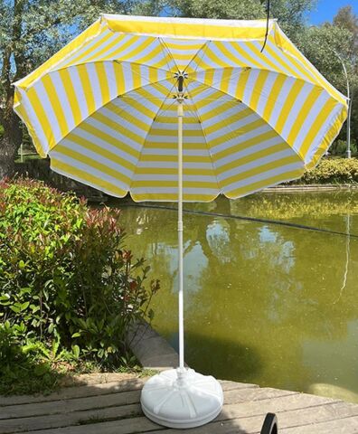Plaj Şemsiyesi Sarı Beyaz Renk BİDONLU 180 CM Çap 8 Telli Eğim Verilir ve rosie hediye