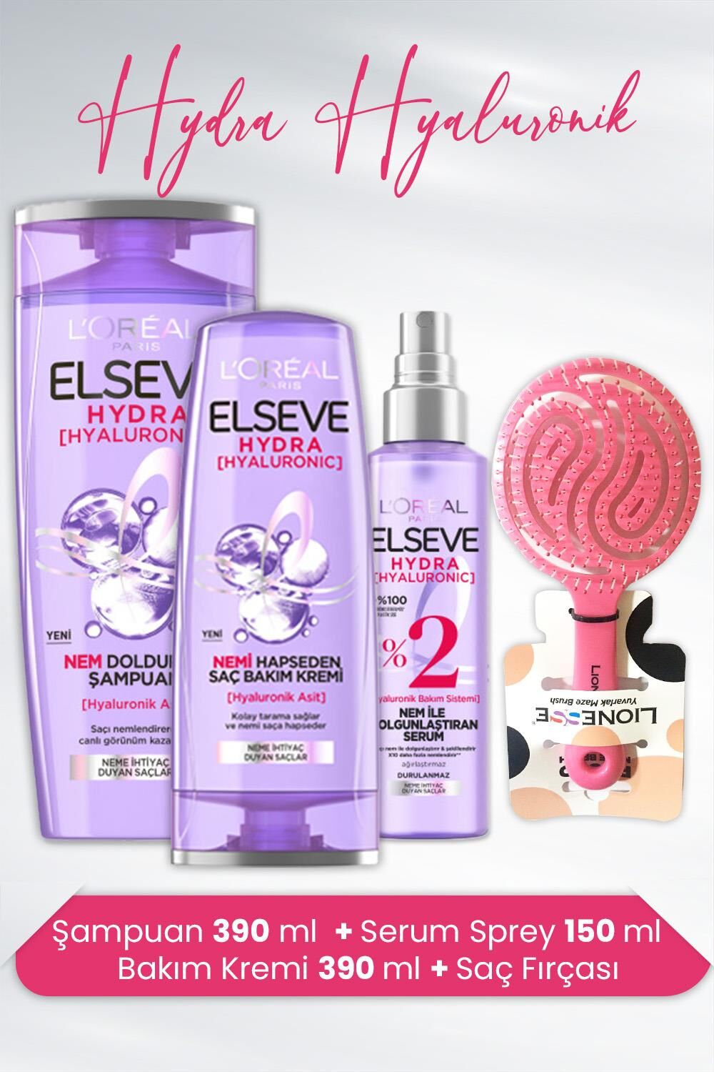 Elseve Hydra Hyaluronik Saç Bakım Seti ve Saç Fırçası