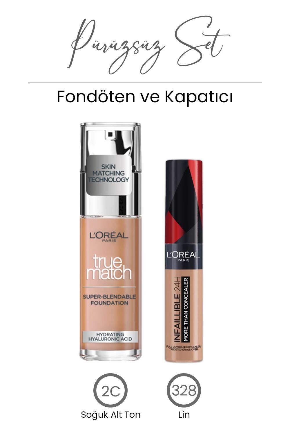 Loreal Paris True Match Fondöten 2C ve Infaillible Concealer 328 Lin