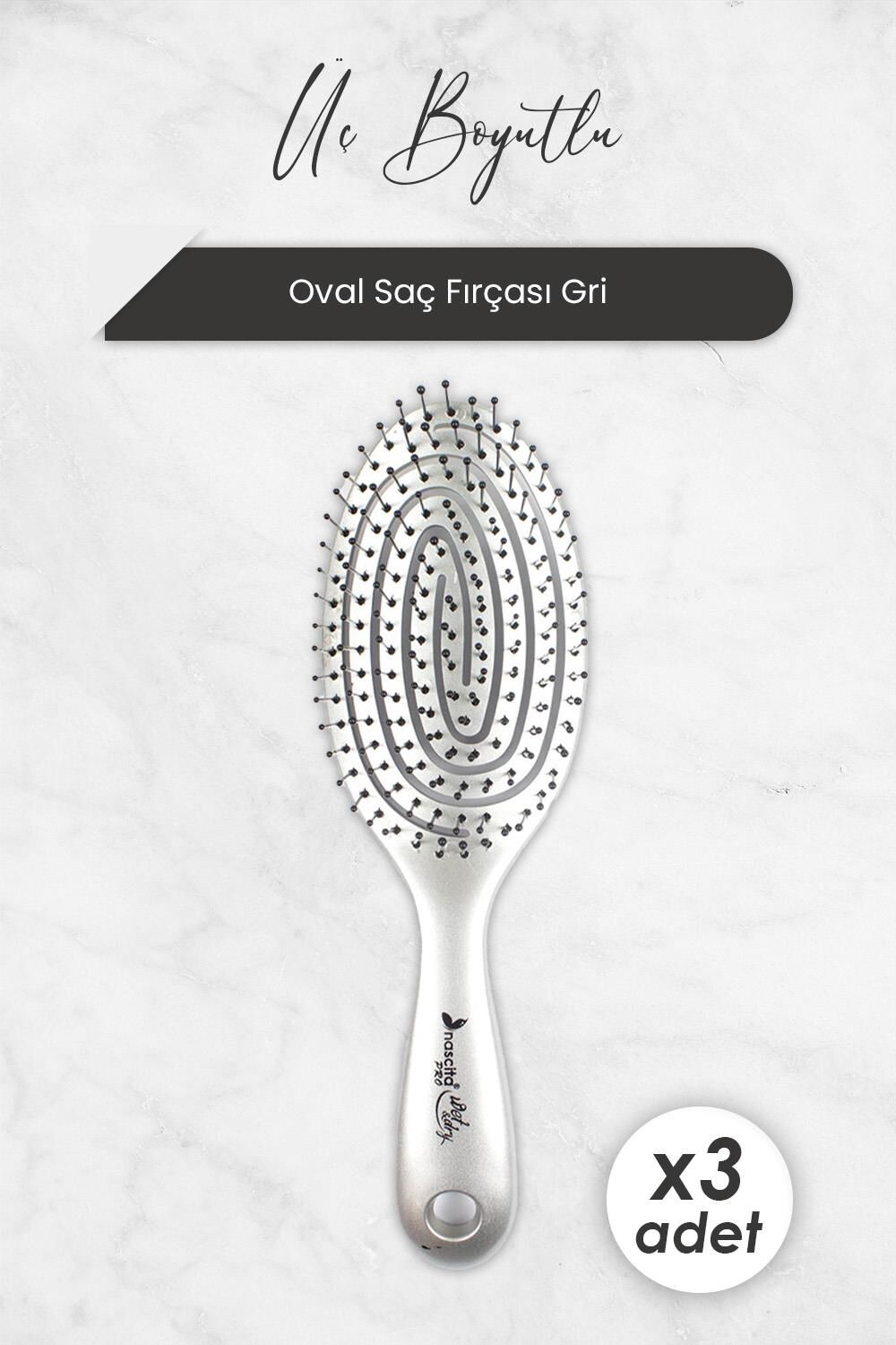 Nascita Üç Boyutlu Oval Saç Fırçası Gri x 3 Adet