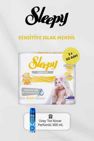 150 Adet Sensitive Islak Mendil, Toz Kovar Hediyeli