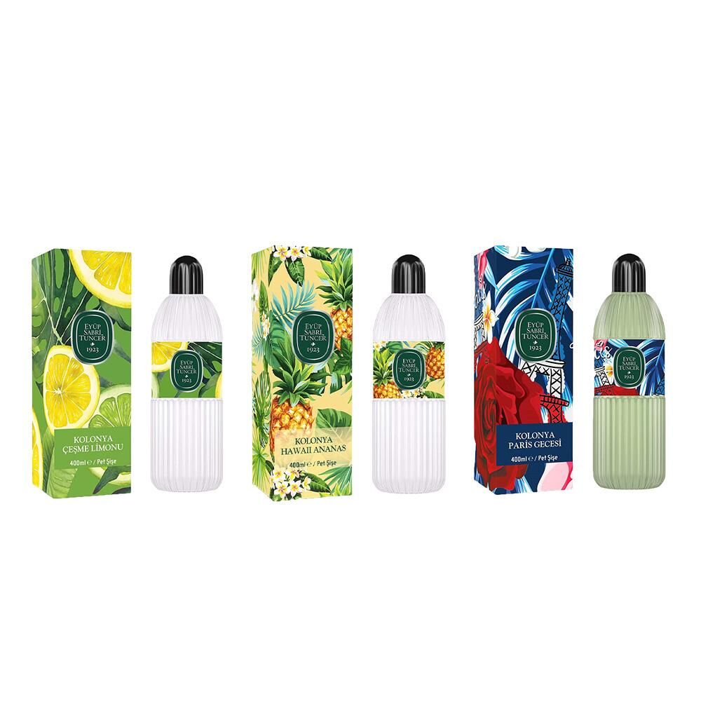 Eyüp Sabri Tuncer Kolonya Çeşme Limonu, Hawaii Ananas ve Paris Gecesi Pet Şişe 400 ml