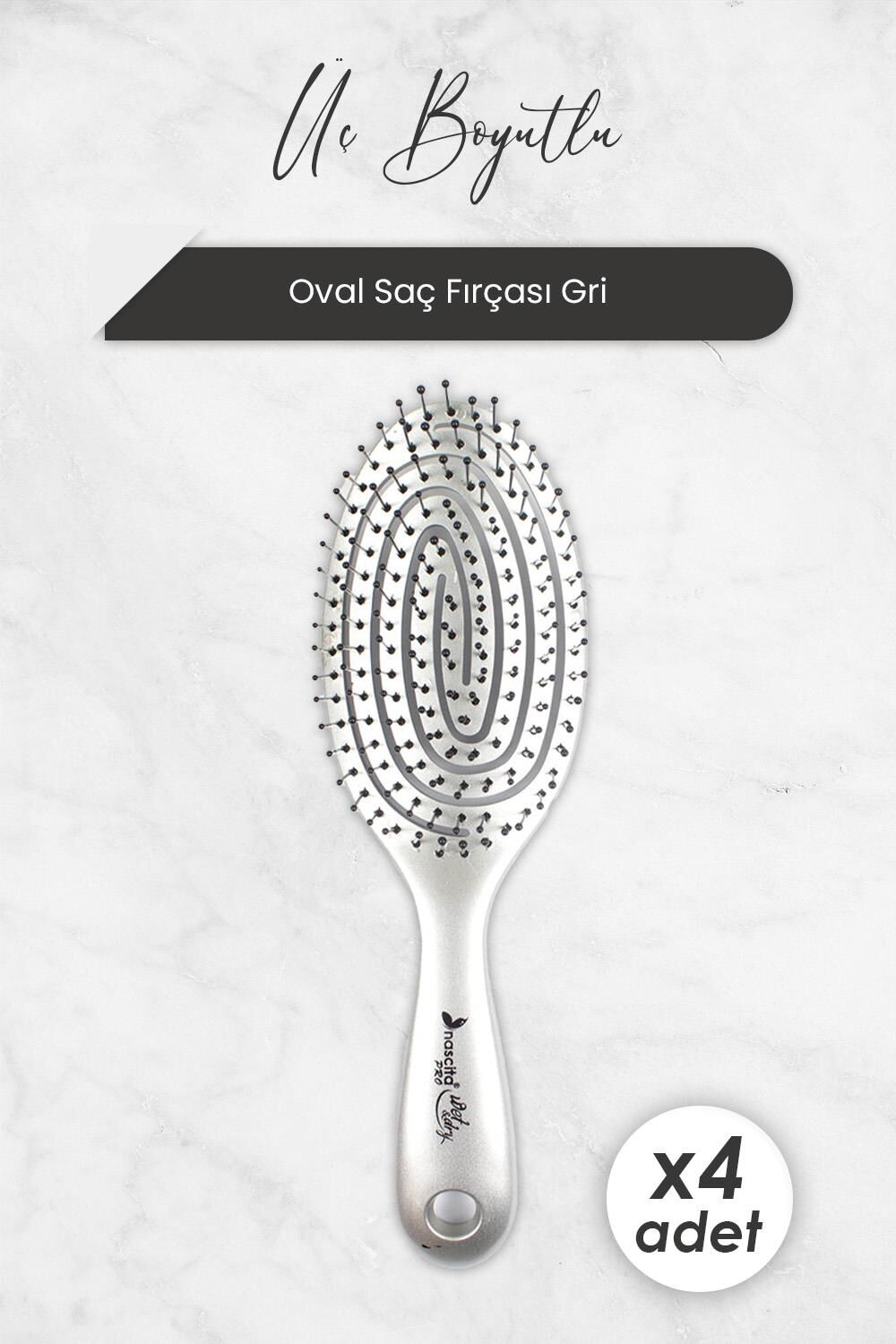 Nascita Üç Boyutlu Oval Saç Fırçası Gri x 4 Adet