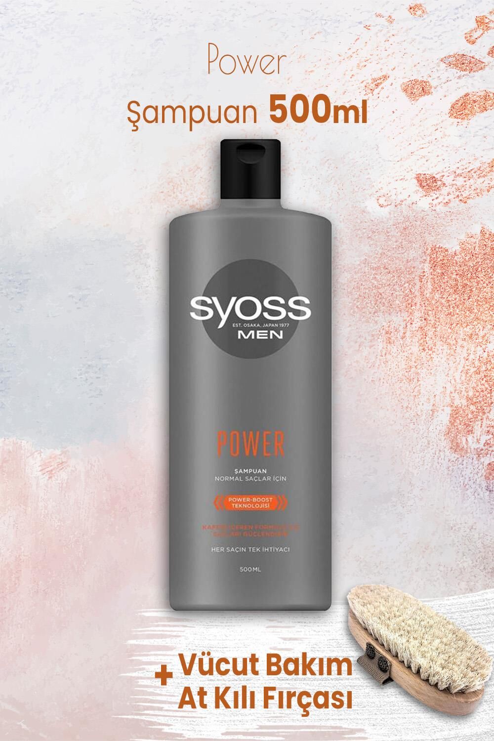 Syoss Men Power Şampuan 500 ml ve Vücut Bakım At Kılı Fırçası