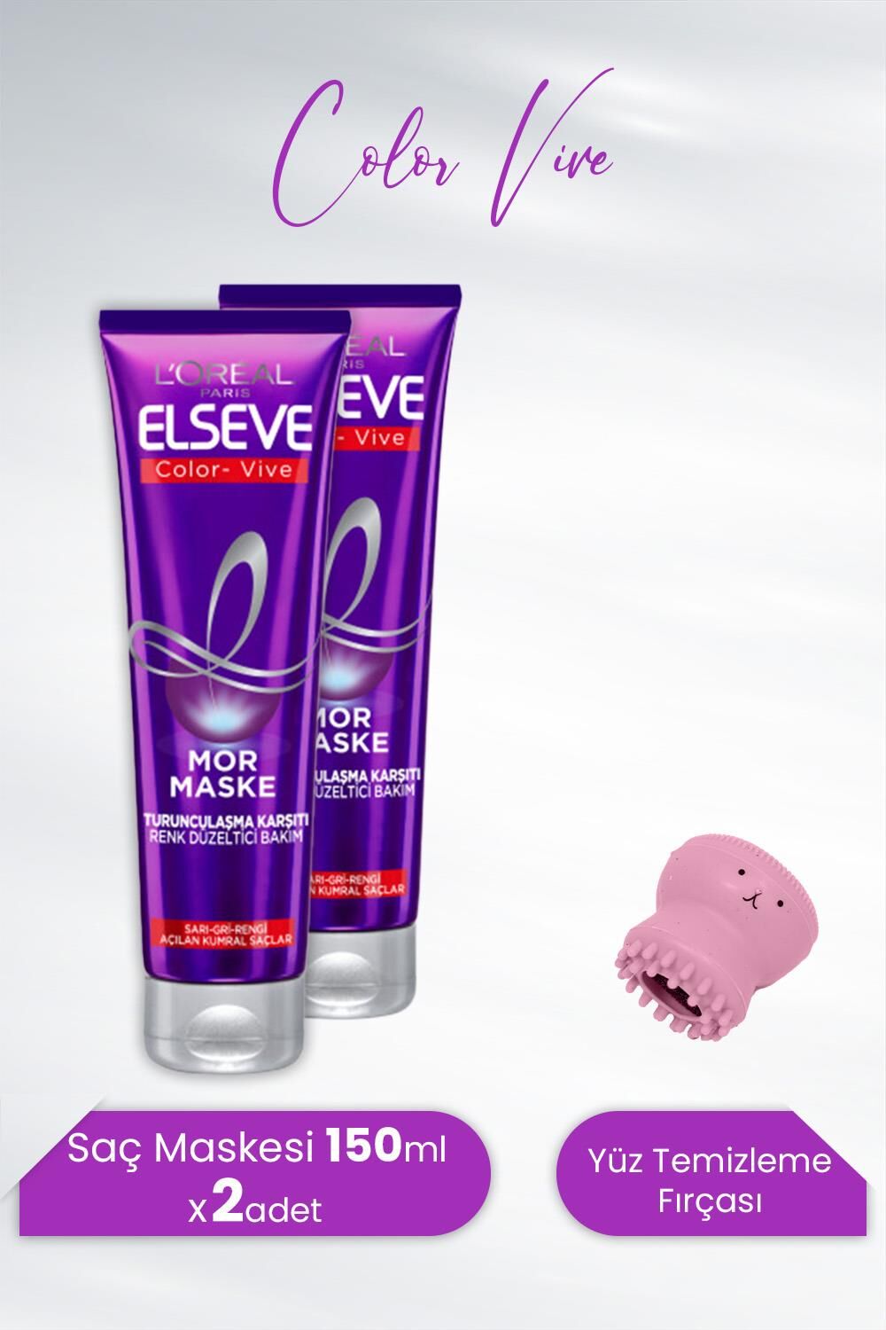 Elseve Color Vive  Turunculaşma Karşıtı 150 ml  x 2 Adet  ve Tarko  Yüz Temizleme Fırçası Pembe