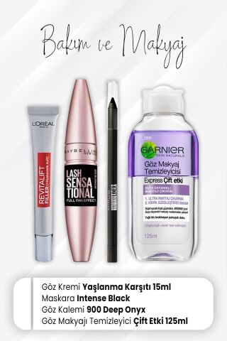 Loreal Paris Revitalift Filler Göz Kremi 15 ml, Full Fan Intense Black, Tattoo Liner 900 Deep Onyx ve Express Çift Etki 125 ml