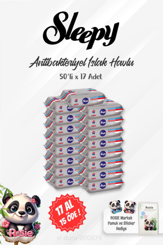 Sleepy Antibakteriyel Islak Havlu Gri Paket 50 li 17 AL 15 ÖDE ve ROSIE Pamuk 60'lı
