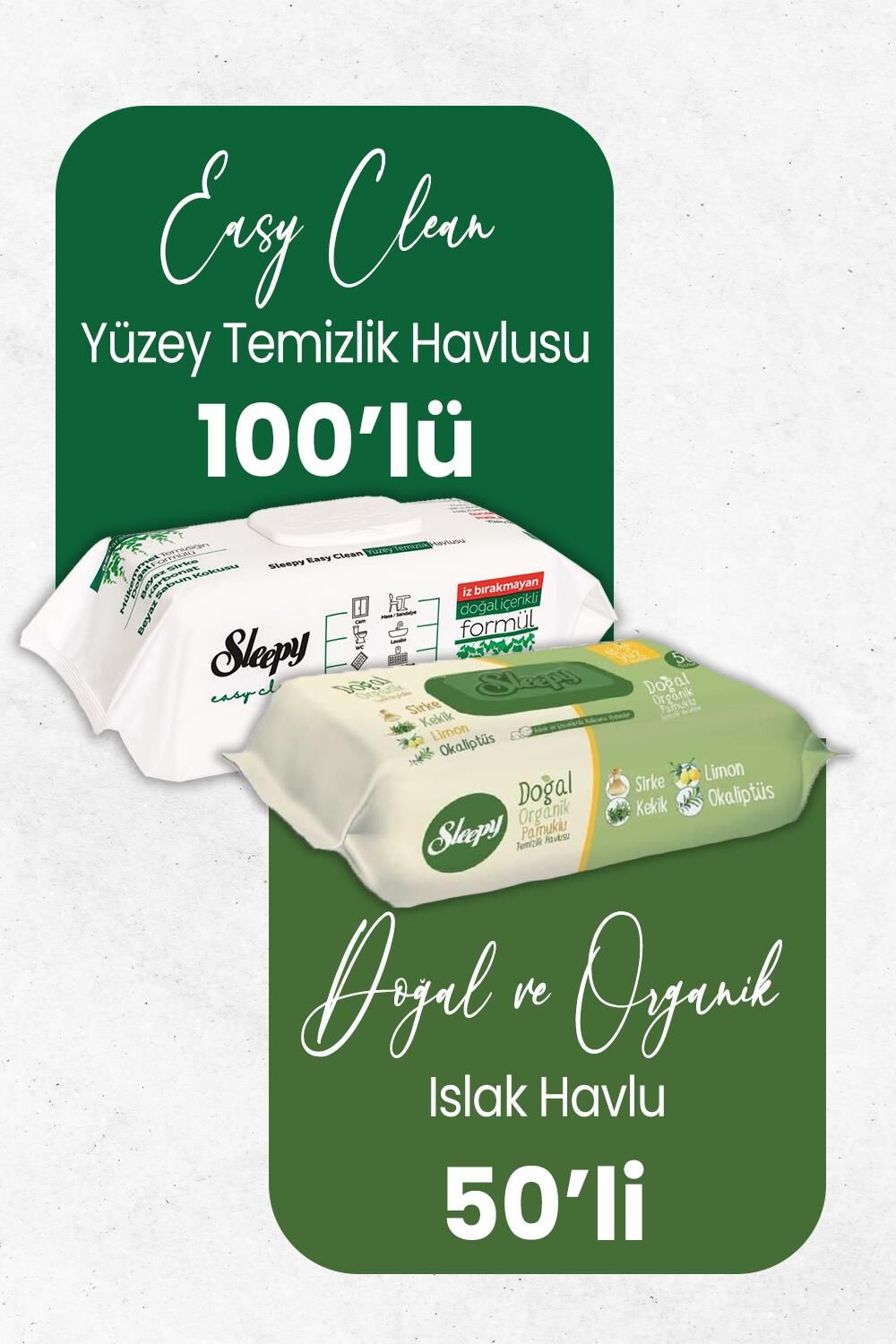 Sleepy Doğal Organik Islak Mendil 50' li ve Temizlik Havlusu 100' lü