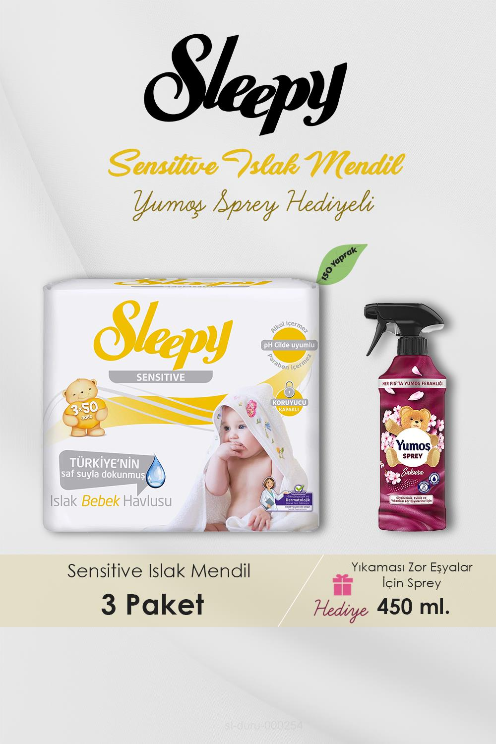 150 Adet Sensitive Islak Mendil, Sakura Oda Kokusu Hediyeli