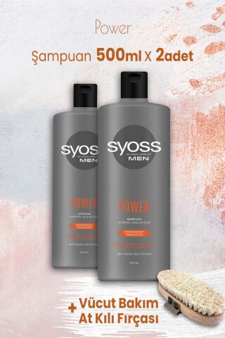 Syoss Men Power Şampuan 500 ml x 2 Adet ve Vücut Bakım At Kılı Fırçası