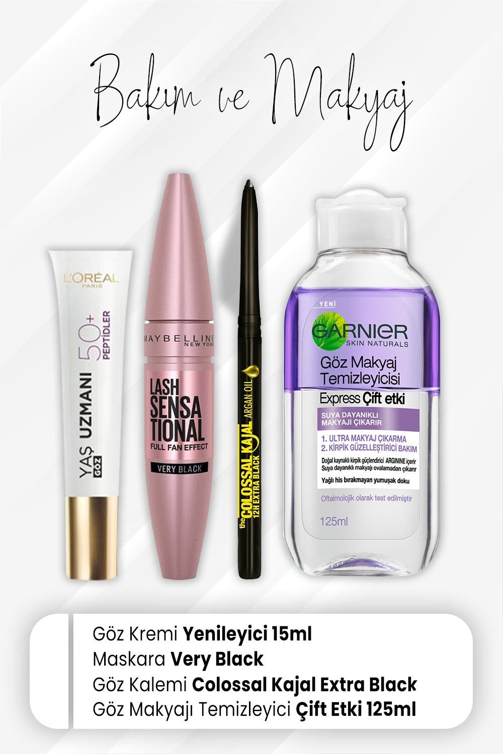 Loreal Paris Yaş Uzmanı Göz Kremi 50+ 15 ml, Colossal Kajal Extra Black, Full Fan Very Black ve Express Çift Etki 125 ml