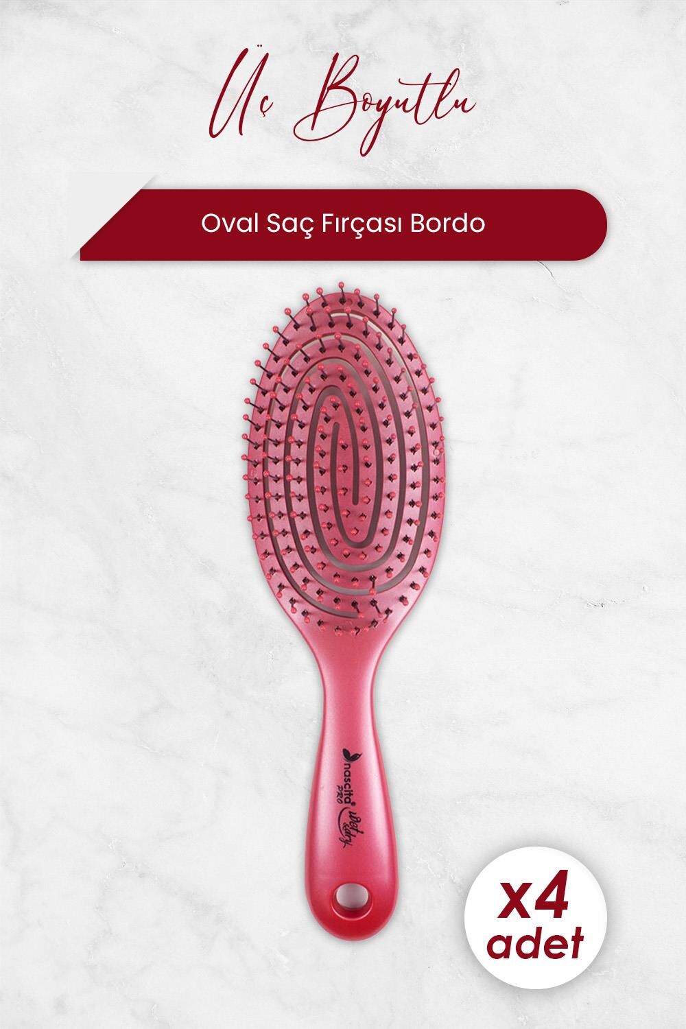 Nascita Üç Boyutlu Oval Saç Fırçası Bordo x 4 Adet
