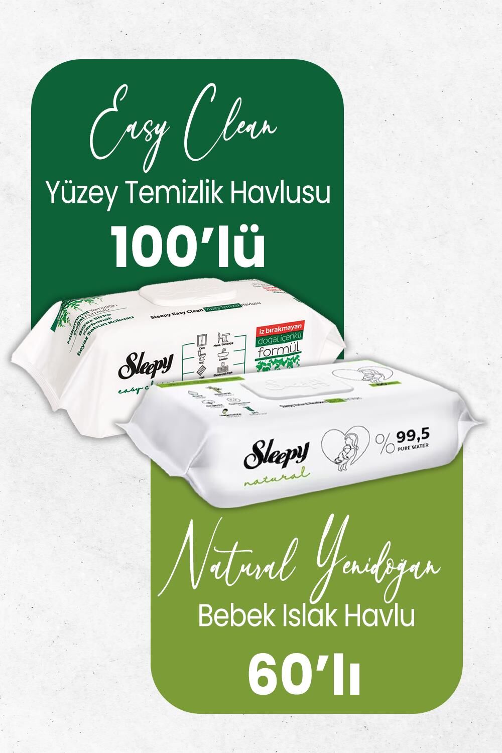 Sleepy Natural Islak Bebek Havlusu 60'lı ve Temizlik Havlusu 100' lü