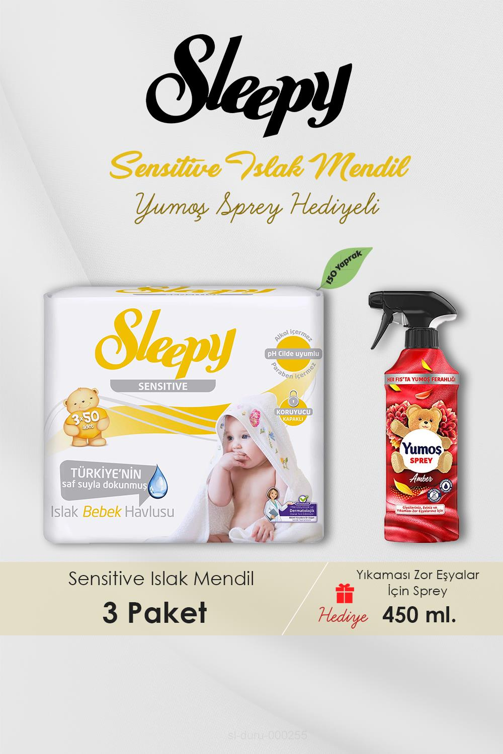 150 Adet Sensitive Islak Mendil, Amber Oda Kokusu Hediyeli