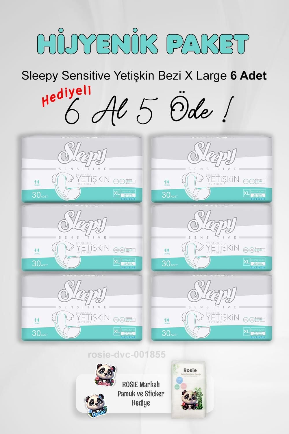 Sleepy Sensitive Yetişkin Bezi X Large 6 Al 5 Öde ve Rosie Pamuk