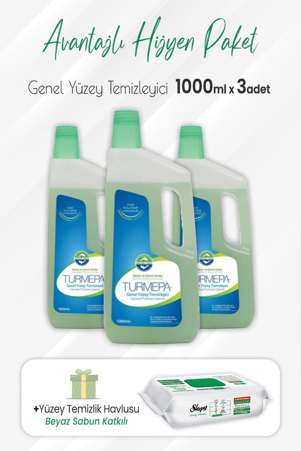 Turmepa Genel Yüzey Temizleyici 1 lt x 3 Adet ve Easy Clean Yüzey Temizlik 100' lü